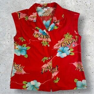 VTG HILO HATTIE Hawaii Shirt Button Up Hawaiian Shirt Red Size Large